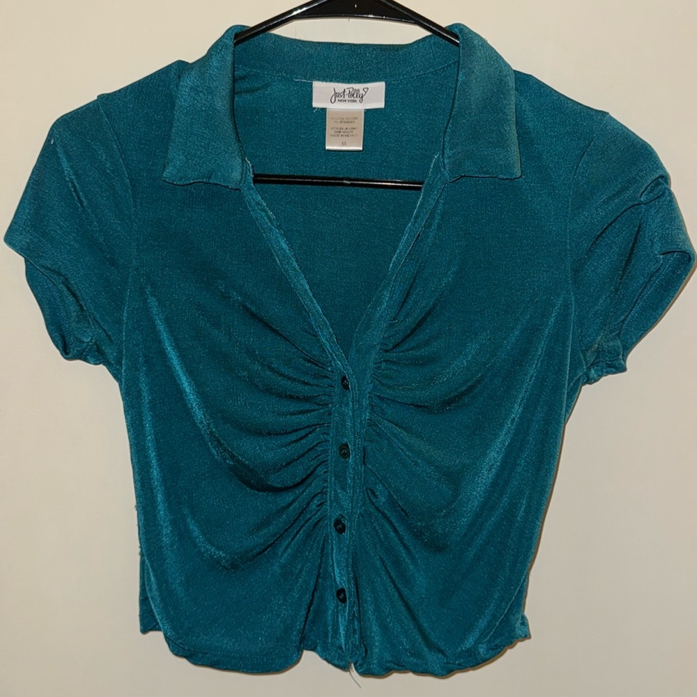 Oh Polly teal slinky crop top